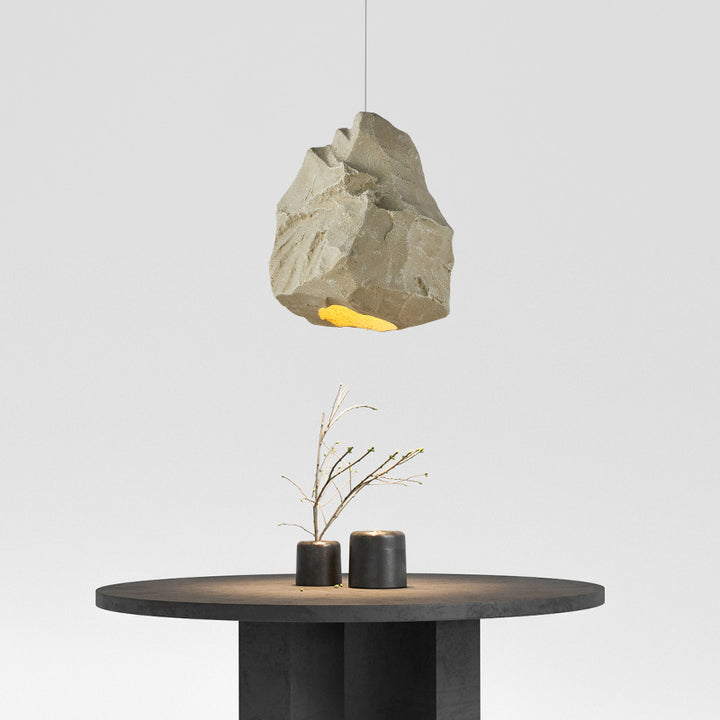 Contemporary Scandinavian Faux Rock Geometric Handmade Sculpture 1-Light Pendant Light For Dining Room