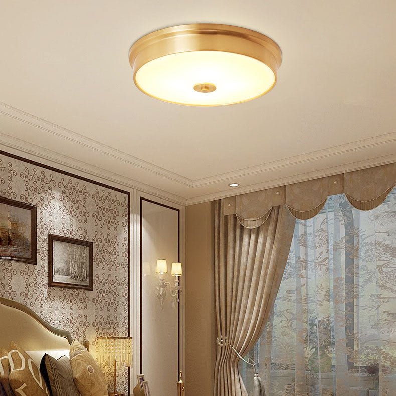 Modern Luxury Round All Copper Glass 3/4 Light Flush Mount Ceiling Light For Bedroom