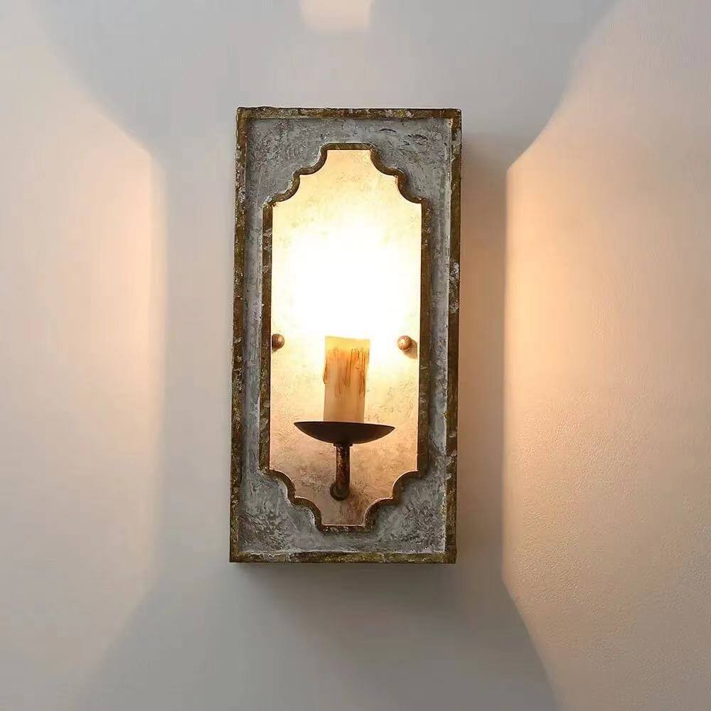 Applique murale rectangulaire en bois à 1 lumière de style rétro country français 