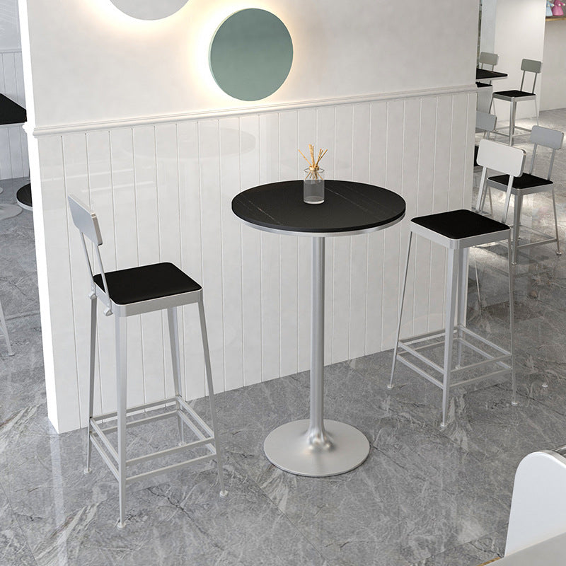 Modern Minimalist Square PU Leather Upholstered Iron Frame Bar Stool Backrest Footrest For Dining Room