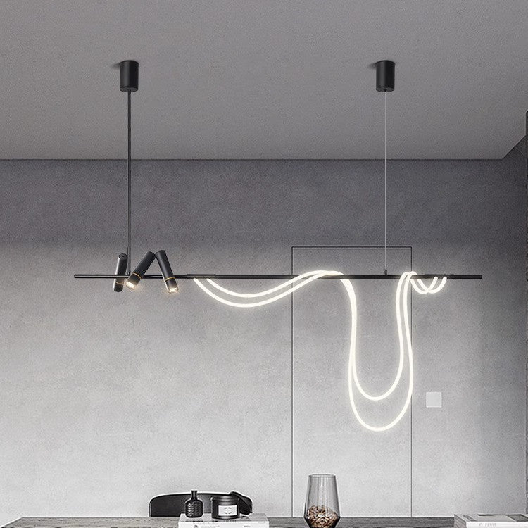 Lámpara colgante LED lineal de arco contemporánea y creativa de hierro y silicona para isla de cocina y comedor 