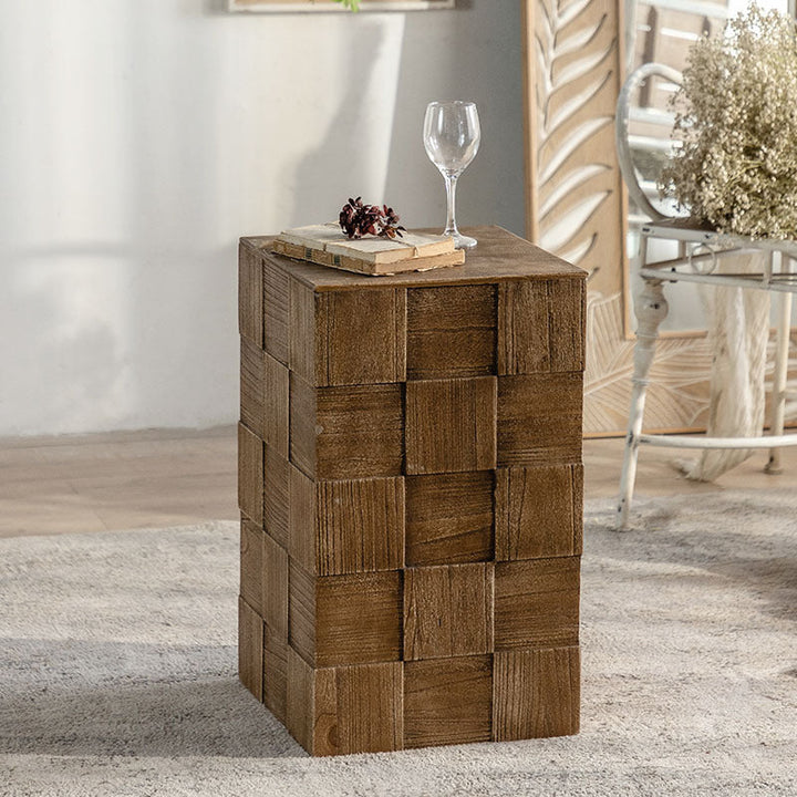 Traditioneller Vintage Quadratischer Massivholz Beistelltisch 1-Etage Für Wohnzimmer 