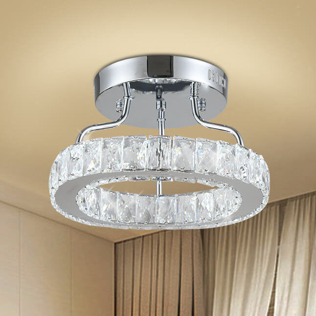 Modern Classic Crystal Round Chrome LED Semi-Flush Mount Ceiling Light