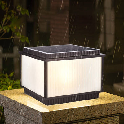 Moderno Minimalista Solar Rectangular de Aluminio Vidrio 1-Luz Poste Cabeza Luz Para Patio Exterior 