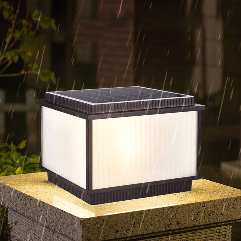 Moderno Minimalista Solar Rectangular de Aluminio Vidrio 1-Luz Poste Cabeza Luz Para Patio Exterior 