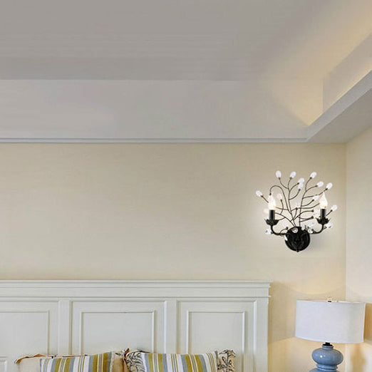 Traditionelle Vintage Eisen Zweige Kristall Dekor 2-Licht Wandleuchte Lampe für Wohnzimmer 