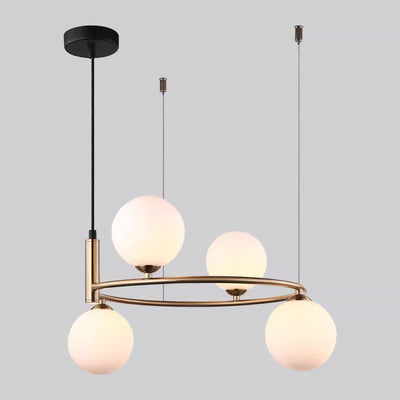 Moderner Mid-Century Eisen Kugelglasschirm 4/6-Licht Kronleuchter für Wohnzimmer 