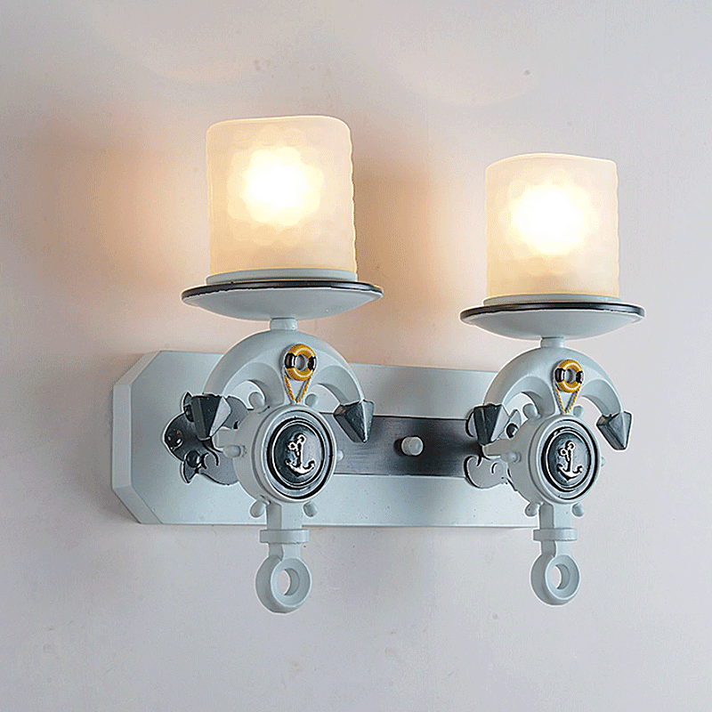 Aplique de pared de ancla de barco de hierro resina nórdica mediterránea de 1/2 luces 