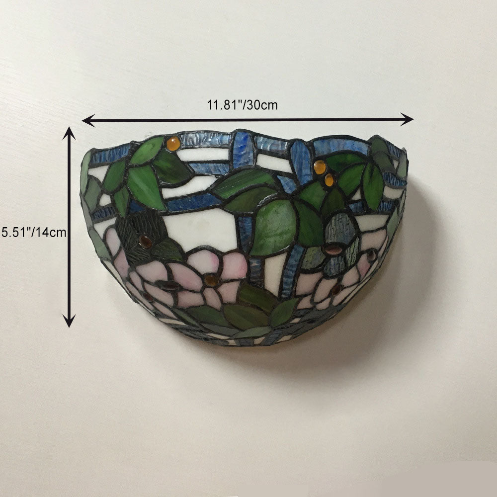 Applique Murale à 1 Lumière en Verre Alliage Tiffany Traditionnel avec Fleur Semi-circulaire et Libellule pour Couloir 
