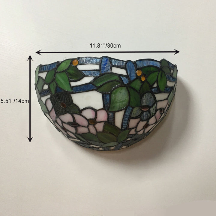 Applique Murale à 1 Lumière en Verre Alliage Tiffany Traditionnel avec Fleur Semi-circulaire et Libellule pour Couloir 