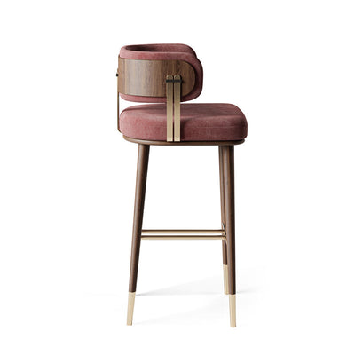 Tabouret de bar moderne en flanelle carrée de luxe avec pieds en bois et repose-pieds bas pour salle à manger 