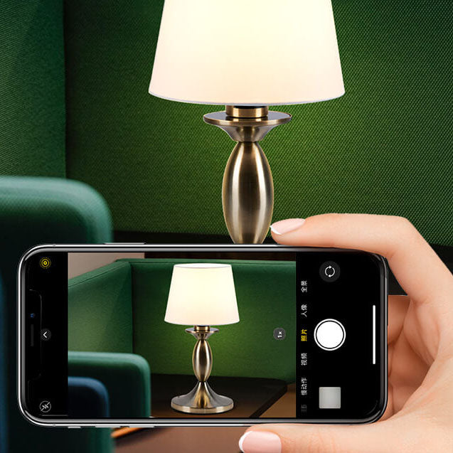 Modern Minimalist White Fabric Chrome Metal 1-Light Table Lamp For Bedroom