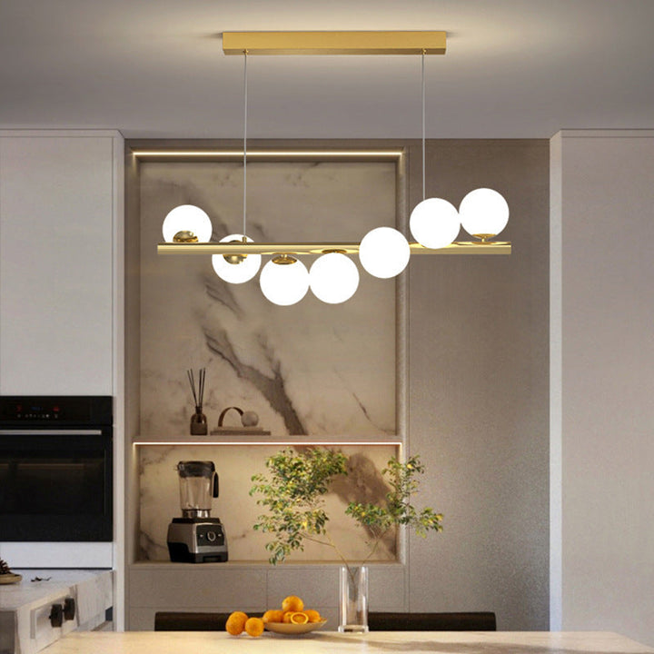 Contemporary Scandinavian Glass Magic Bean Long Strip 7/9/11-Light Island Light Chandelier For Dining Room
