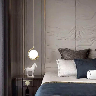 Boule de Verre Nordique Contemporaine Fer Suspension Luminaire 1-Lumière Pour Salon 