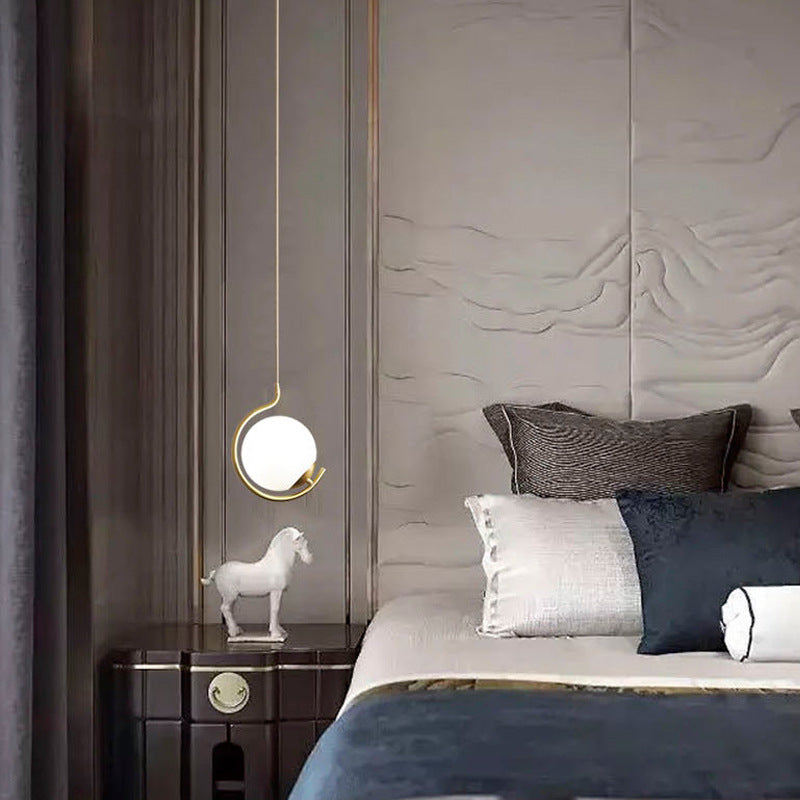 Boule de Verre Nordique Contemporaine Fer Suspension Luminaire 1-Lumière Pour Salon 
