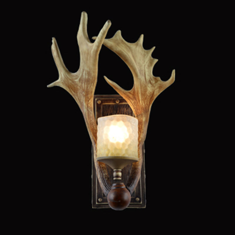 Applique murale contemporaine scandinave en résine avec cylindre à bois de cervidé et verre à 1 lumière pour salon 