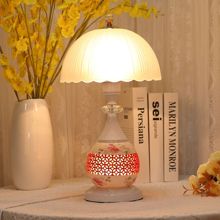 Contemporary Scandinavian Flower Umbrella Glass Ceramic 1-Light Table Lamp For Bedroom