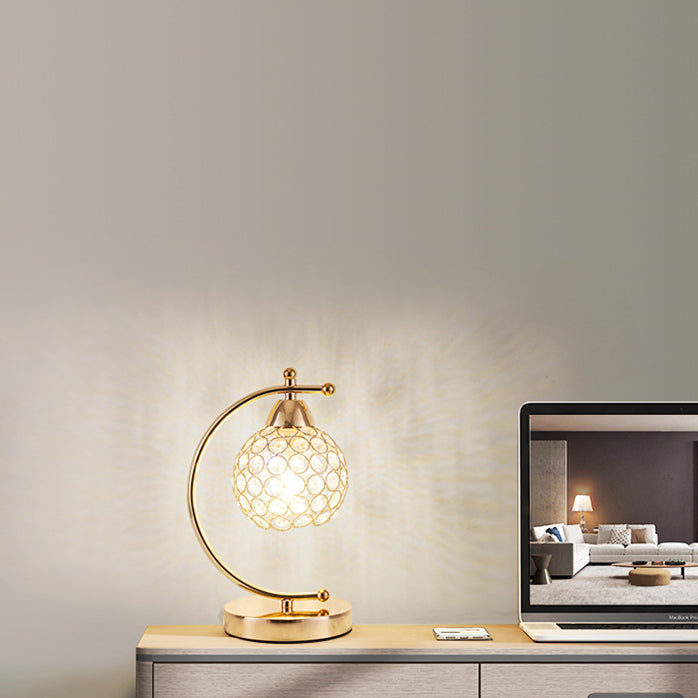 Modern Luxury Crystal Iron Round 1-Light Table Lamp For Bedroom