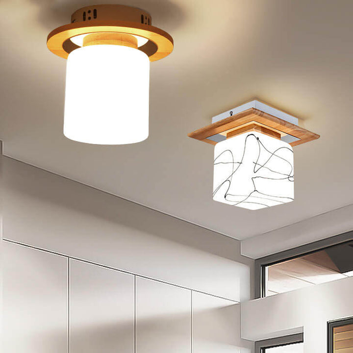 Luz de techo semiempotrada de 1 luz cuadrada circular de madera minimalista nórdica moderna 