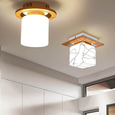 Modern Nordic Minimalist Wood Circular Square 1-Light Semi-Flush Mount Ceiling Light