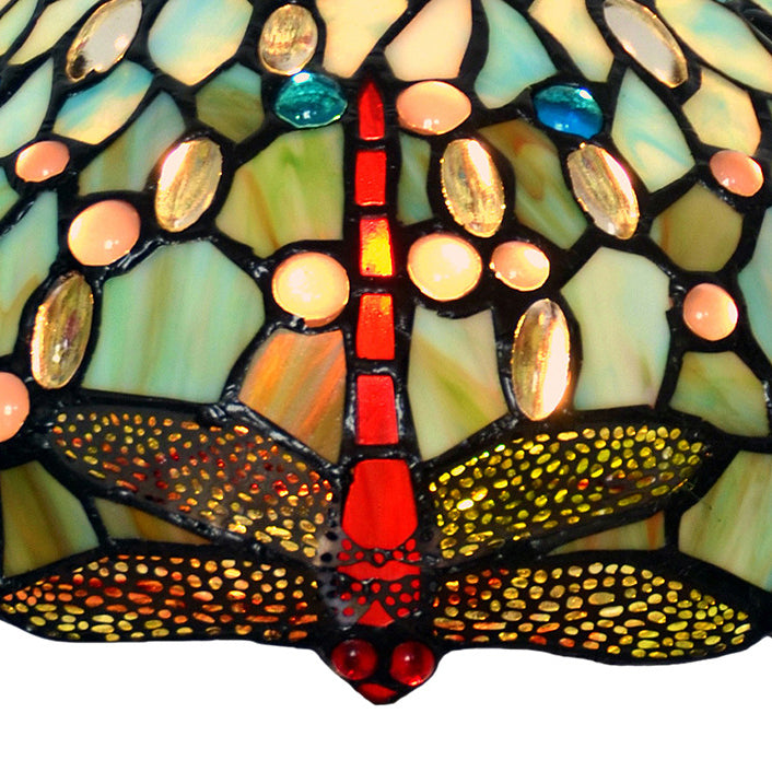 Lampe de table Tiffany traditionnelle en verre teinté en forme de tambour avec libellule, 1 lumière pour étude 