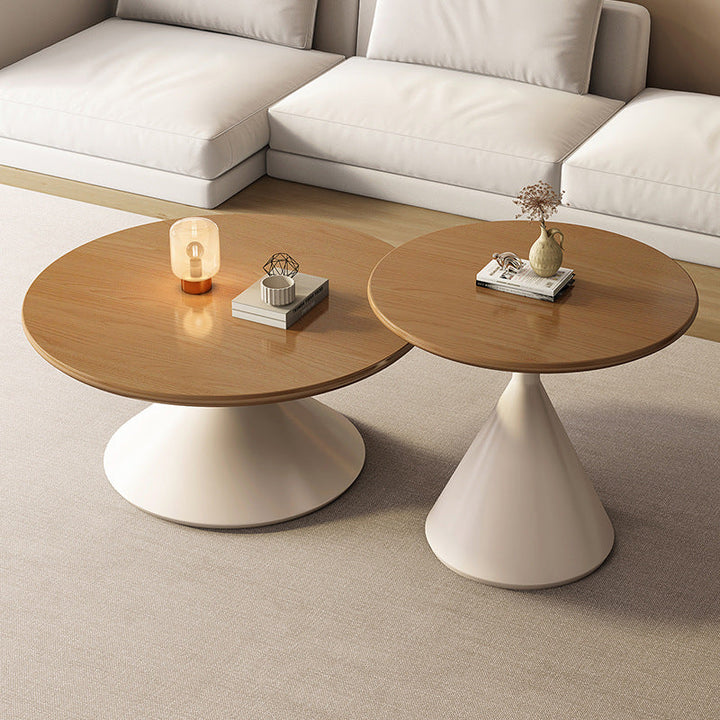 Moderner minimalistischer runder Kegel-Holz-Stahl-Beistelltisch 1-stufig für das Wohnzimmer 