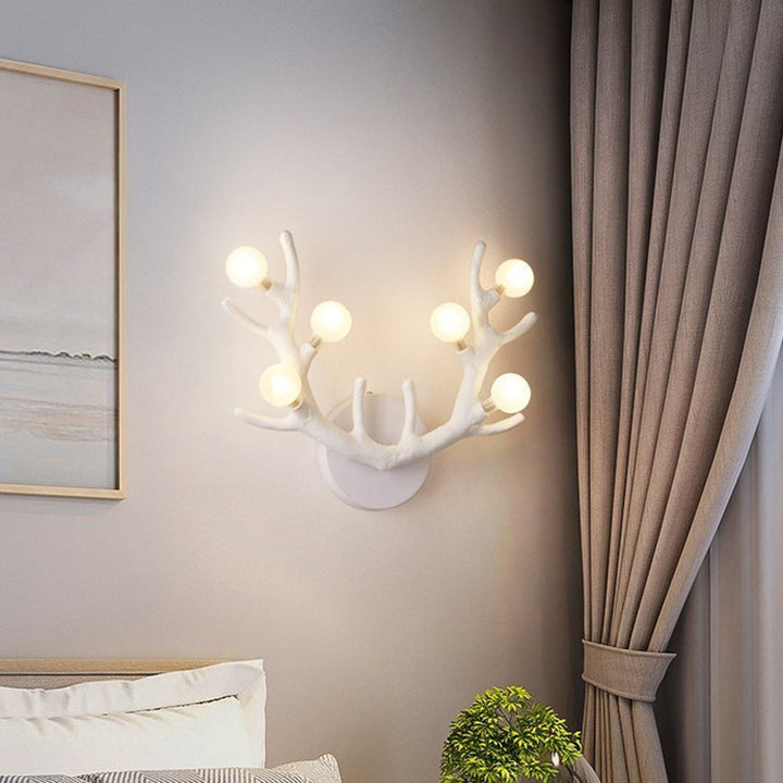 Applique murale contemporaine à 6 lumières avec abat-jour en verre et branche de résine créative pour chambre 