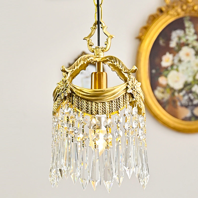 Vintage Luxus Kristall Kupfer Quaste 1-Licht Pendelleuchte