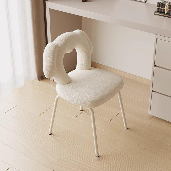 Modern Art Deco Hollow Dog Square Sherpa Fabric Wood Metal Vanity Stool Backrest Armless For Bedroom