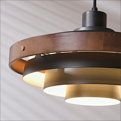 Moderne minimalistische mehrere Schichten runde Hardware Massivholz 1-Licht Pendelleuchte für Wohnzimmer 