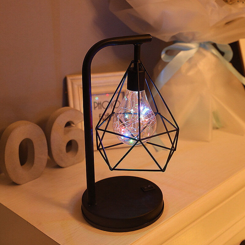 Lámpara de Mesa de 1 Luz USB de Batería de Hierro con Diamante Decorativo Moderno 
