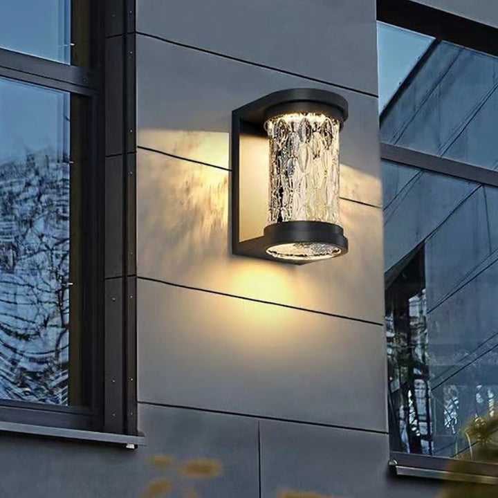 Moderne minimalistische Solar Zylinder Edelstahl Glas LED Außenwandleuchte für Garten 