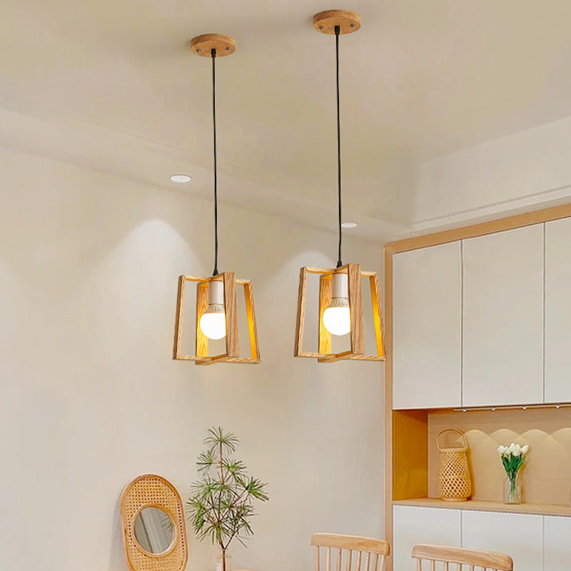 Suspension en bois massif carré japonais traditionnel à 1 lumière pour chambre 