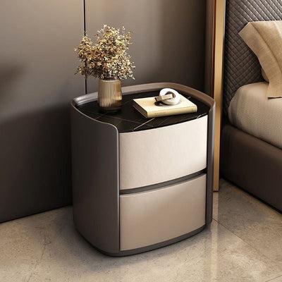 Table de nuit en bois avec cuir en microfibre elliptique à la simplicité moderne à 2 tiroirs pour le chevet 