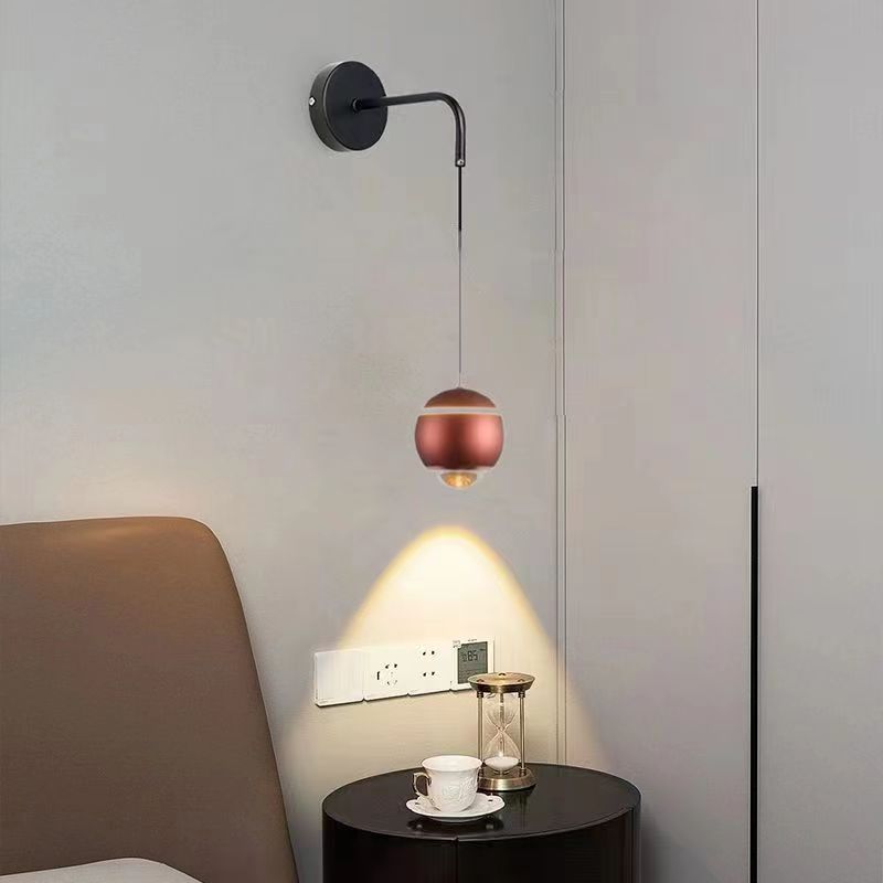 مصباح حائط LED كروي حديث بسيط من الألومنيوم والزجاج لغرفة النوم 