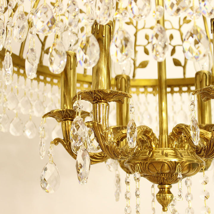 Chandelier à 6 lumières avec branches en cristal et dôme en cuivre de luxe traditionnel pour salle à manger 