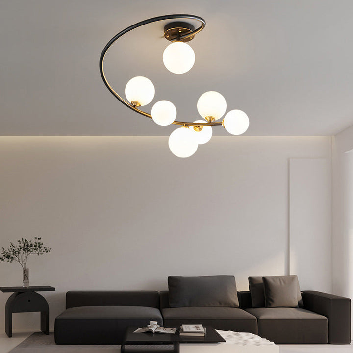 Lámpara de techo semiempotrada de 4/5/7 luces estilo moderno de mediados de siglo con vidrio de cobre en forma de frijol mágico para dormitorio 