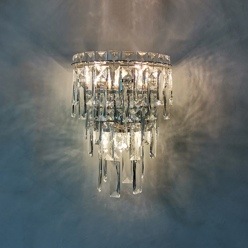 Zeitgenössische Luxus Kristall Quaste Halb Pfosten 1-Licht Wandleuchte Lampe für Wohnzimmer 