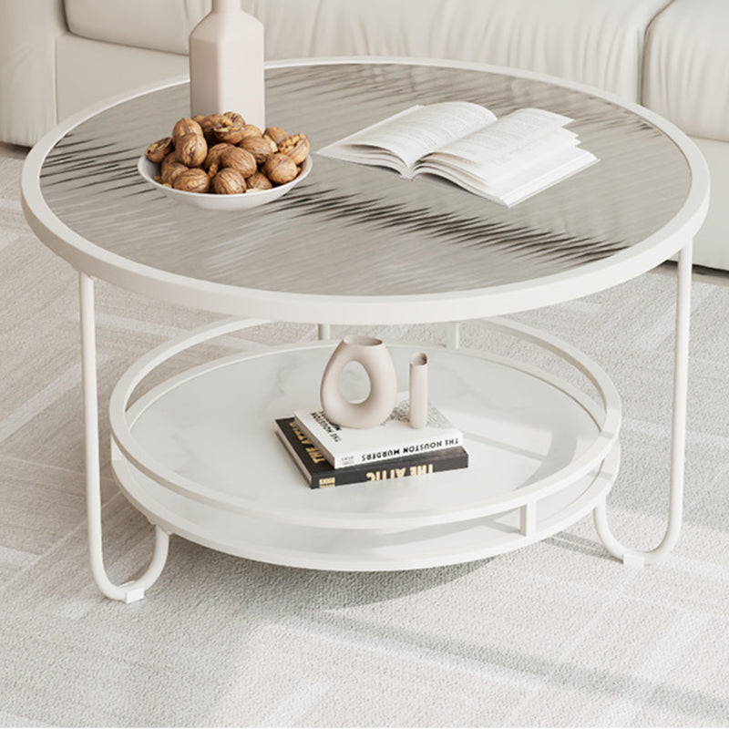Table basse ronde en verre strié à la simplicité moderne, à deux niveaux, pour le salon 