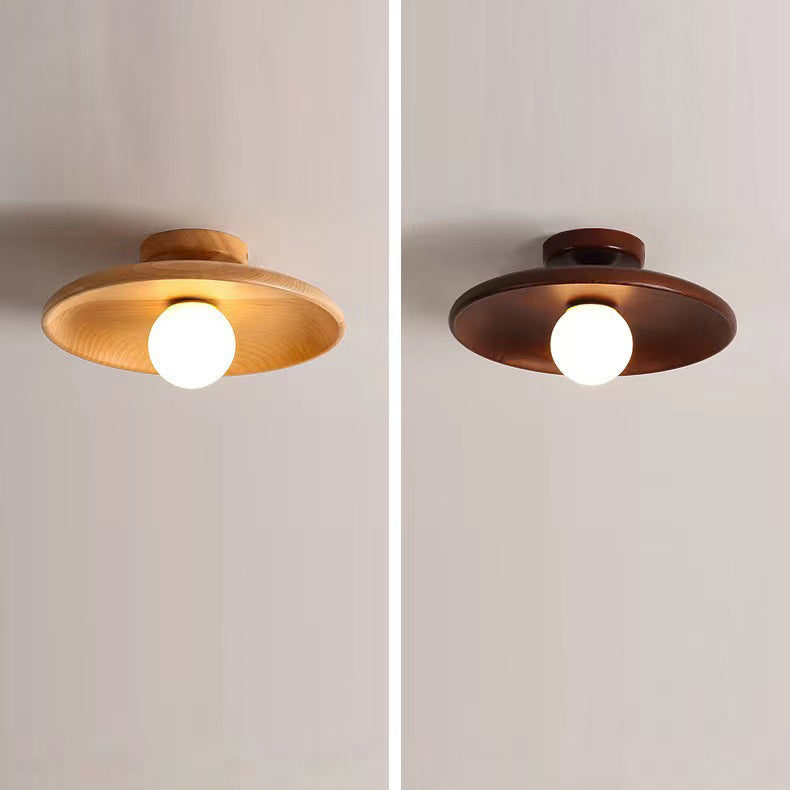 Zeitgenössische Einfachheit Runde Holz Glas 1-Licht Halb Flush Mount Deckenleuchte für Wohnzimmer