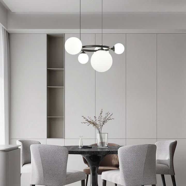 Lustre moléculaire moderne du milieu du siècle en cuivre avec cadre rond en verre Magic Bean 5/7/9 lumières pour salon 