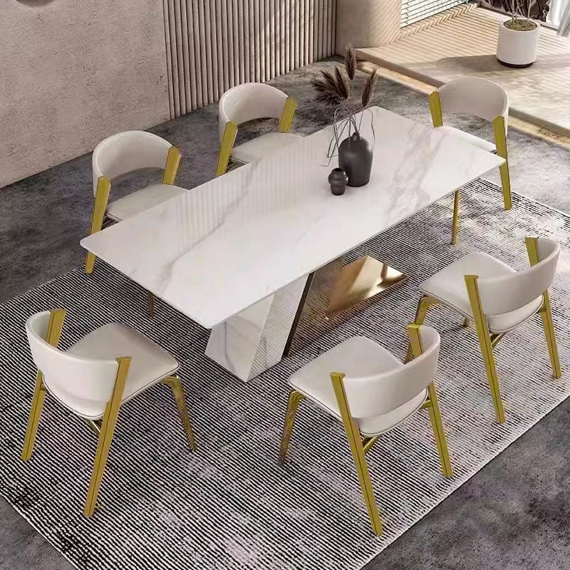 Modern Luxury Square Faux Leather Carbon Steel Foam Dining Chair Four Legs Backrest For Dining Room