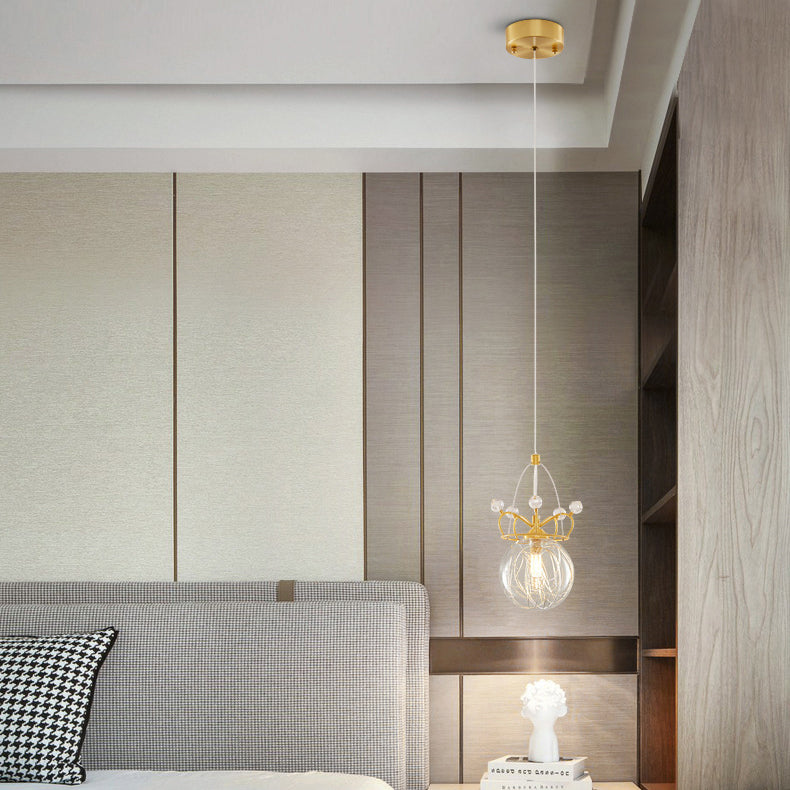 Lustre Suspendu Moderne de Luxe Crown Orb Tout en Laiton avec Verre 1 Lumière pour Chambre 