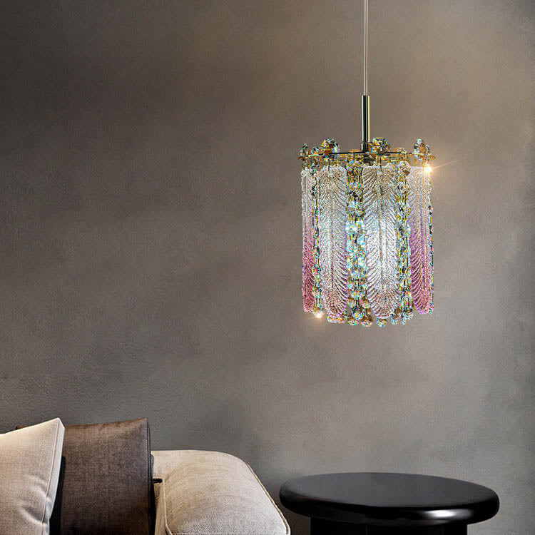Suspension moderne en cristal cylindrique à 1 lumière pour salon 