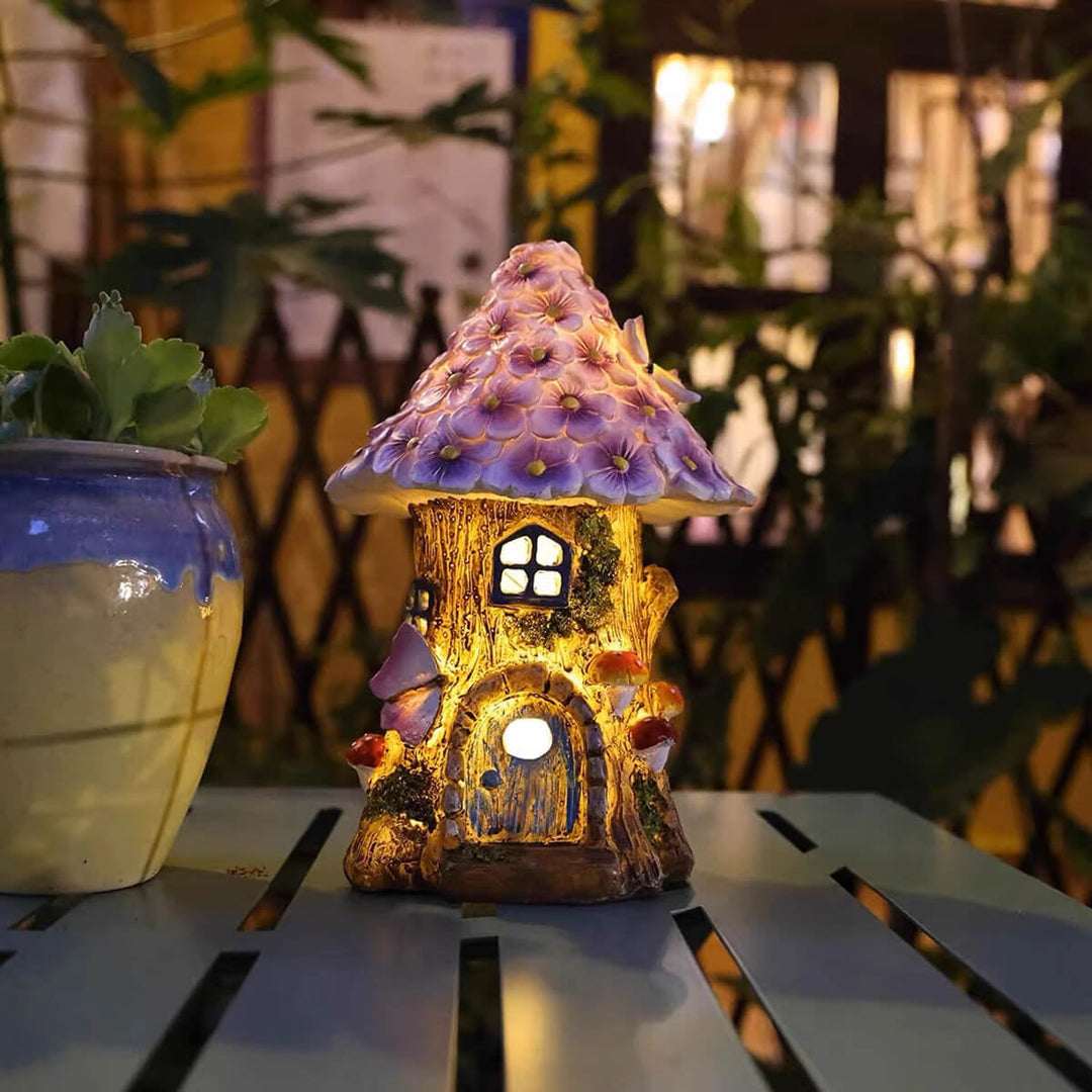 現代的なクリエイティブ樹脂ツリーハウスフラワーマッシュルームデコールLEDソーラー芝生ライトガーデン用 