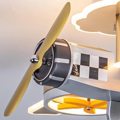 Creative Cartoon Airplane Iron Acrylic LED Kids Semi-Flush Mount Ceiling Light