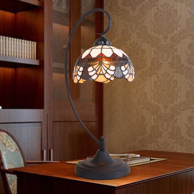 Traditional Tiffany Iron Glass Floral Whelk 1-Light Table Lamp For Study