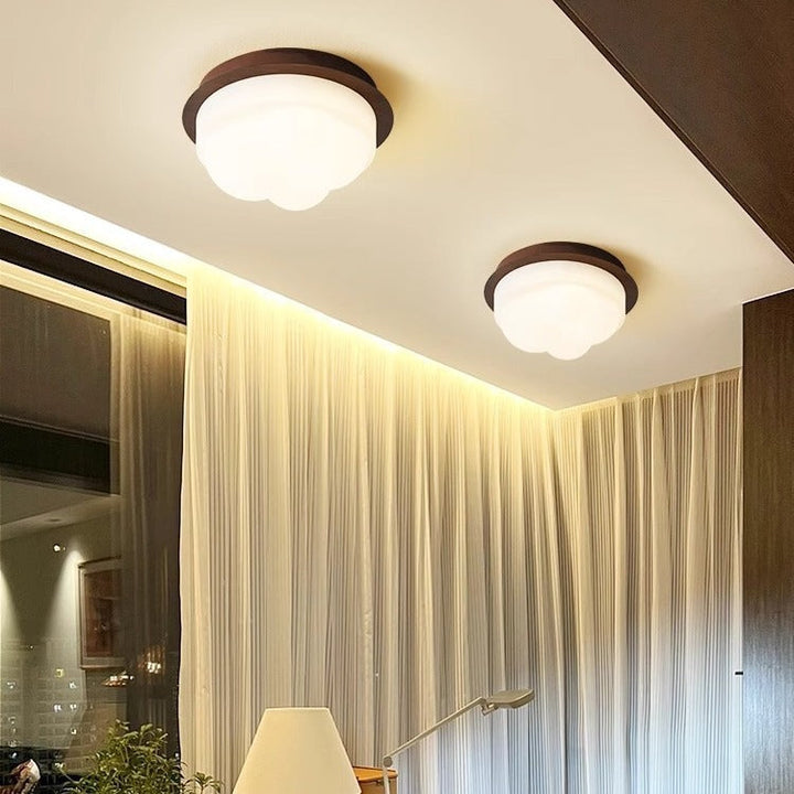 Luz de techo semiempotrada LED con pantalla de PE en forma de nube de grano de madera imitación hierro japonés tradicional para pasillo 