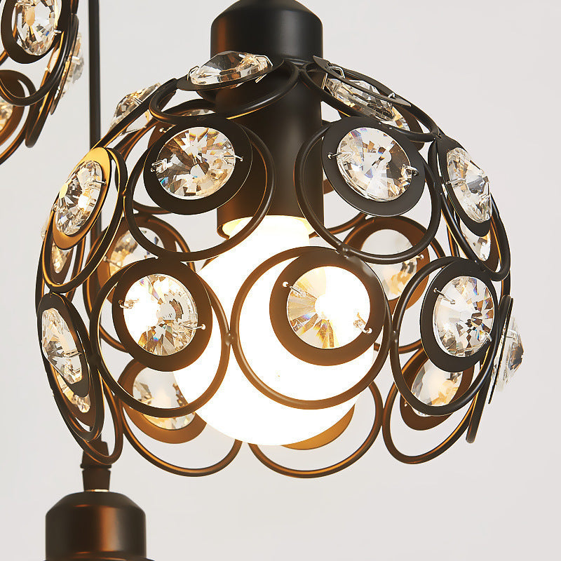 Contemporary Nordic Round Dome Lace Iron Crystal 1/3 Light Island Light Chandelier For Dining Room