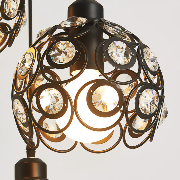 Contemporary Nordic Round Dome Lace Iron Crystal 1/3 Light Island Light Chandelier For Dining Room